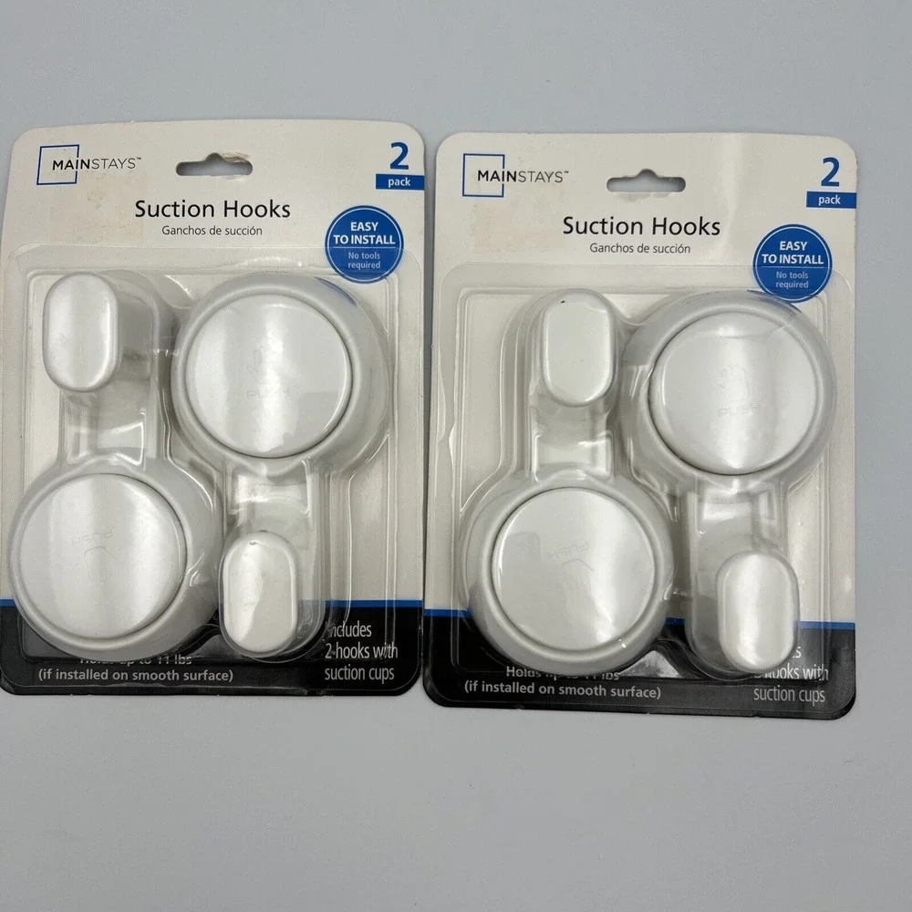Mainstays Suction Hooks  Set of 2 Total Lot Of 2 -‎ 4 Total Pieces NEW